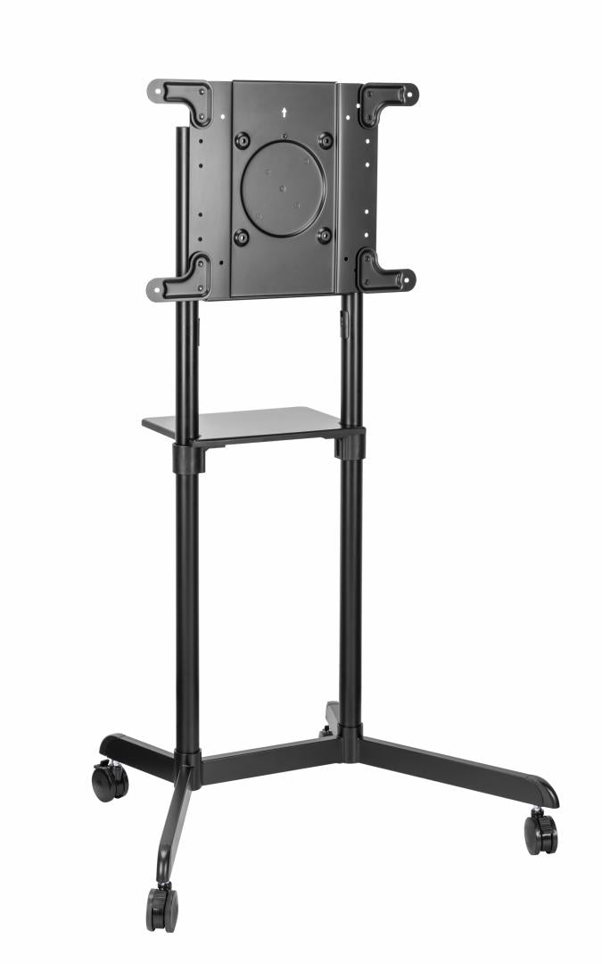 Stand TV mobil Serioux TV11-46TW, parti metalice: Cadru principal vertical, Brațele de prindere VESA, Placa de montaj TV, baza, fixarea se face cu ajutorul accesoriile incluse; dimensiuni: 920x702x1595mm, compatibilitate  dimensiune ecran: 37"-70", compat