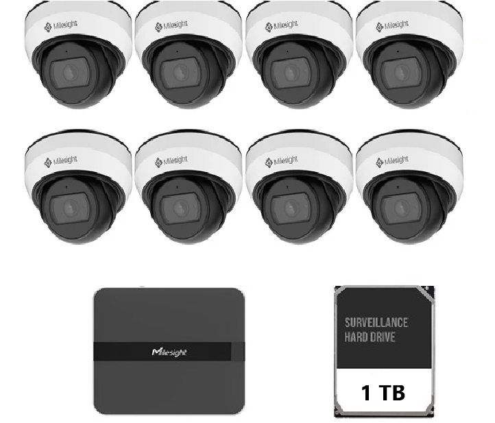 KIT8  Milesight Dome 2MP NVR 8 Canale (Kit supraveghere video Milesight 8 buc camere Dome MS-C2973-PD + 1 NVR...)