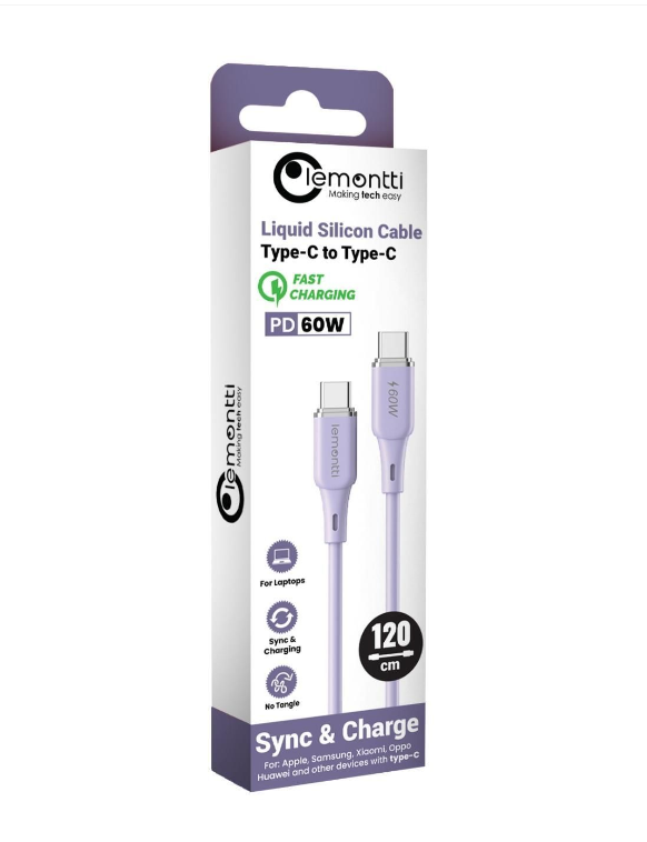 Cablu Lemontti Fast Charge 1.2m, 65W mov