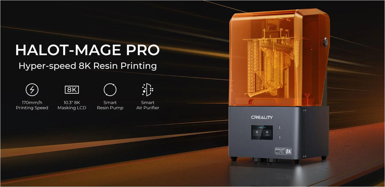 Imprimanta 3D Creality Halot-MAGE PRO cu rasina, Tehnologie SLA, Stereolitografie, sursa 150W, dimensiuni printare: 228*128*230mm, Dimensiuni imprimanta: 333*270*608mm, Viteza:170mm/h, Inaltime strat:0.05-0.15mm, LCD 10.3", rezolutie: 8K(7680x4320), trans