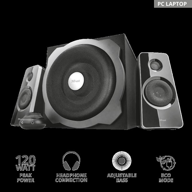 RESIGILAT | Boxe Trust Tytan 2.1, lungime cablu audio 175 cm, intrare audio 3.5 mm, frecventa raspuns 20 Hz, 20.000 Hz, putere maxiam RMS 120 W, impendanta 4 Ohm, negru - imagine 2 - RESIGILAT