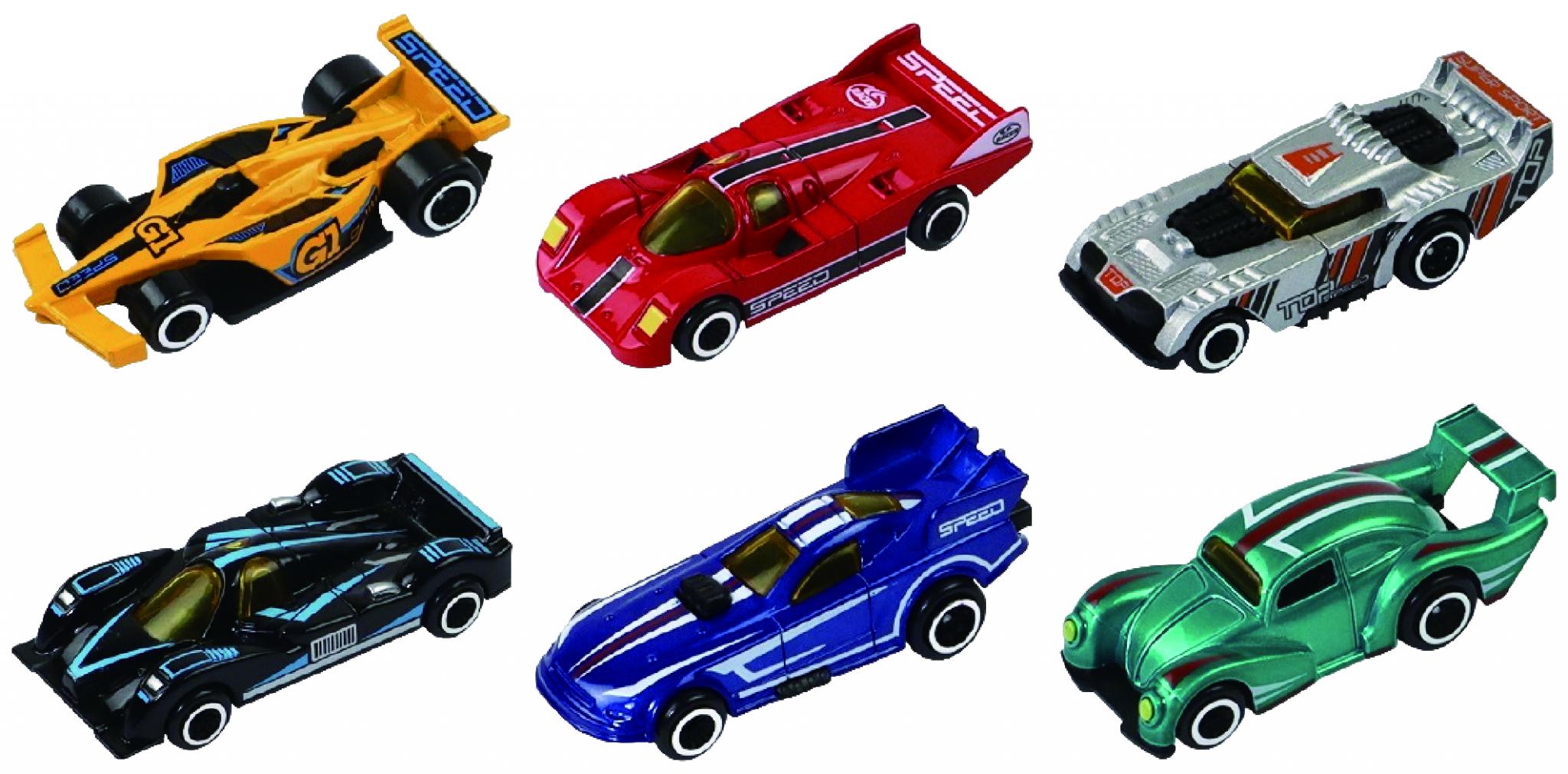 MACHETA DIE CAST, SET 6 MASINI CURSE, SCARA 1/64, 7.5CM, DIVERESE MODELE SI CULORI- VERDE, ALB, ROSU, BLEU, GRI, ALBASTRU, GALBEN, PORTOCALIU, NEGRU, TURQUOISE, MARO