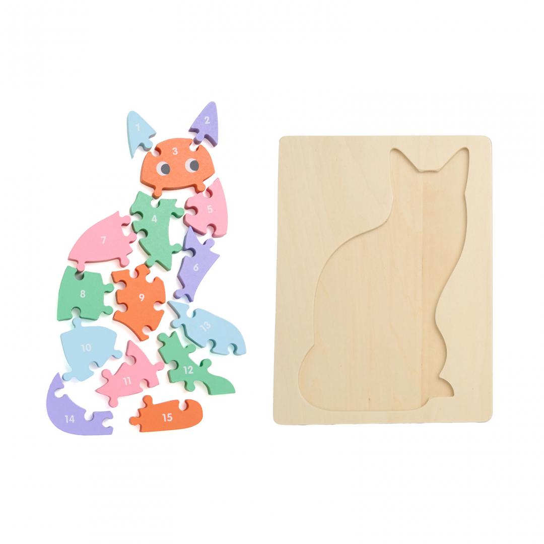 MomKi PUZZLE PISICA DIN LEMN, 16 PIESE