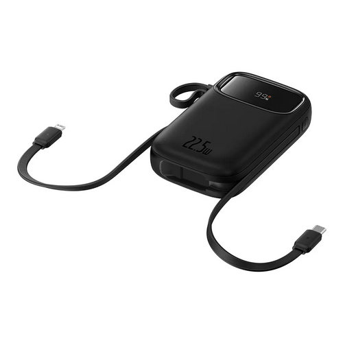 POWER BANK Baseus Qpow2 Dual-Cable, 20000mAh, PD 3.0 + QC 3.0 22.5W, 1 x USB; 1 x Iphone Lightning; 2 x USB Type-C, digital display pt. status baterie, total 2.4A, negru, "P10055002113-00" - 6932172636241