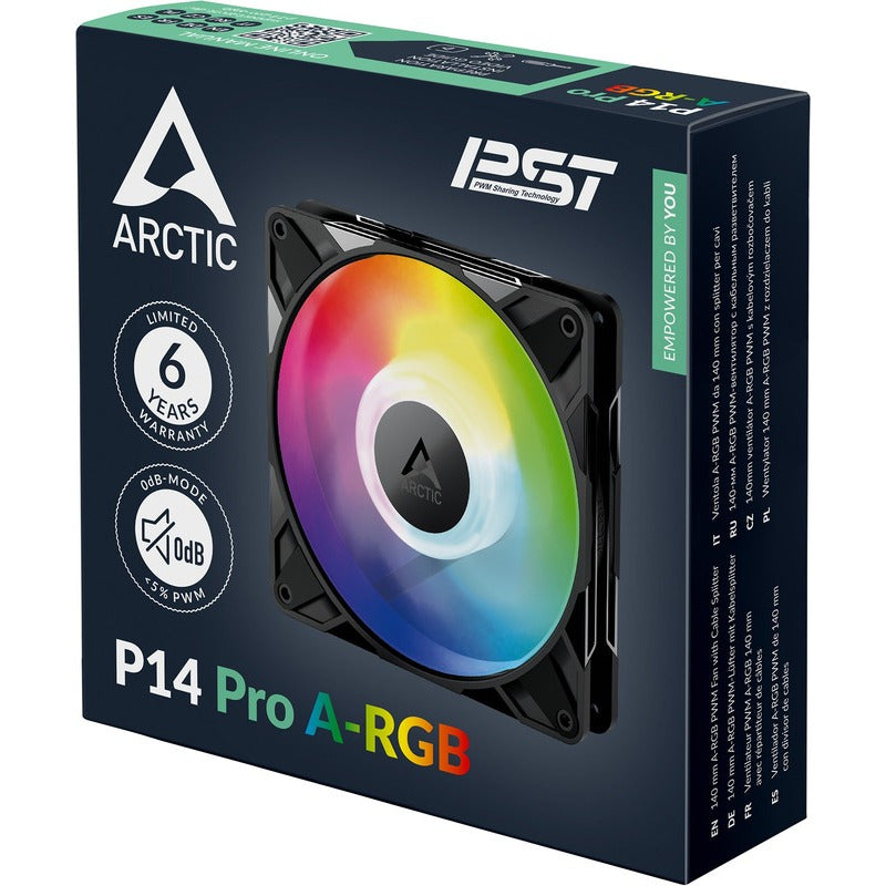 Ventilator Arctic "P14 Pro A-RGB", 140mm, 600 - 3000 RPM, FDB, 110 cfm, 4-Pin Fan Plug + 4-Pin Socket, lungime cablu 400 mm + 80 mm Daisy-Chain, negru, "ACFAN00315A" - 4895265000393