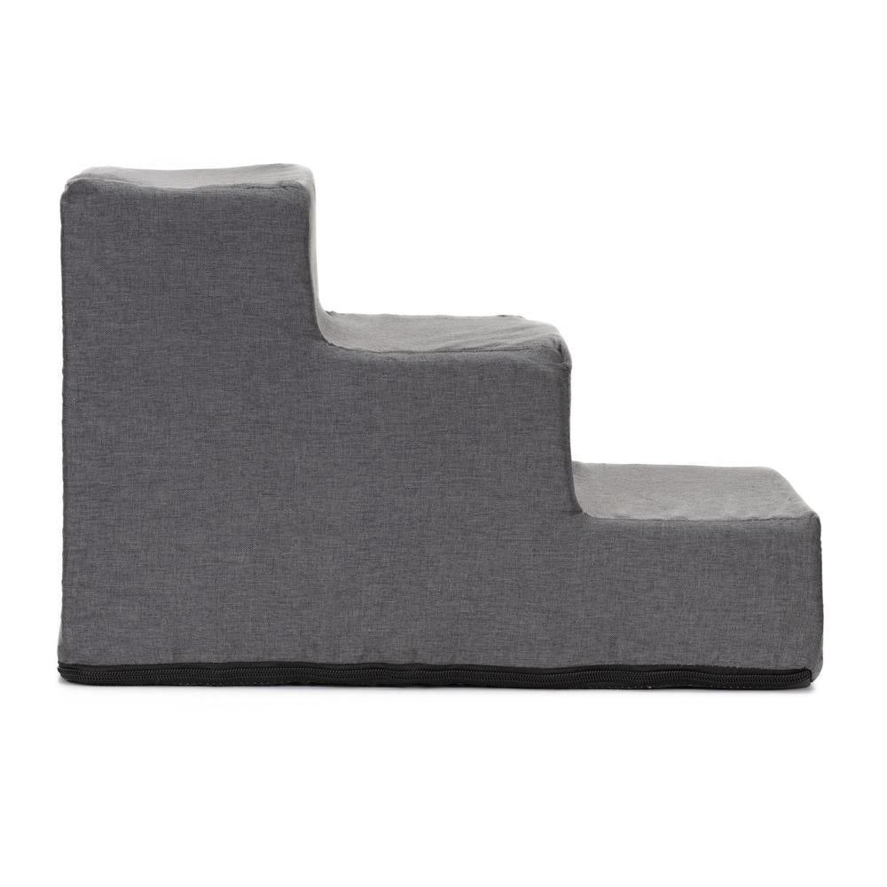 Scara pentru animale de companie, caini sau pisici, 3 trepte, antiderapanta, husa detasabila, inaltime 30 cm, gri inchis