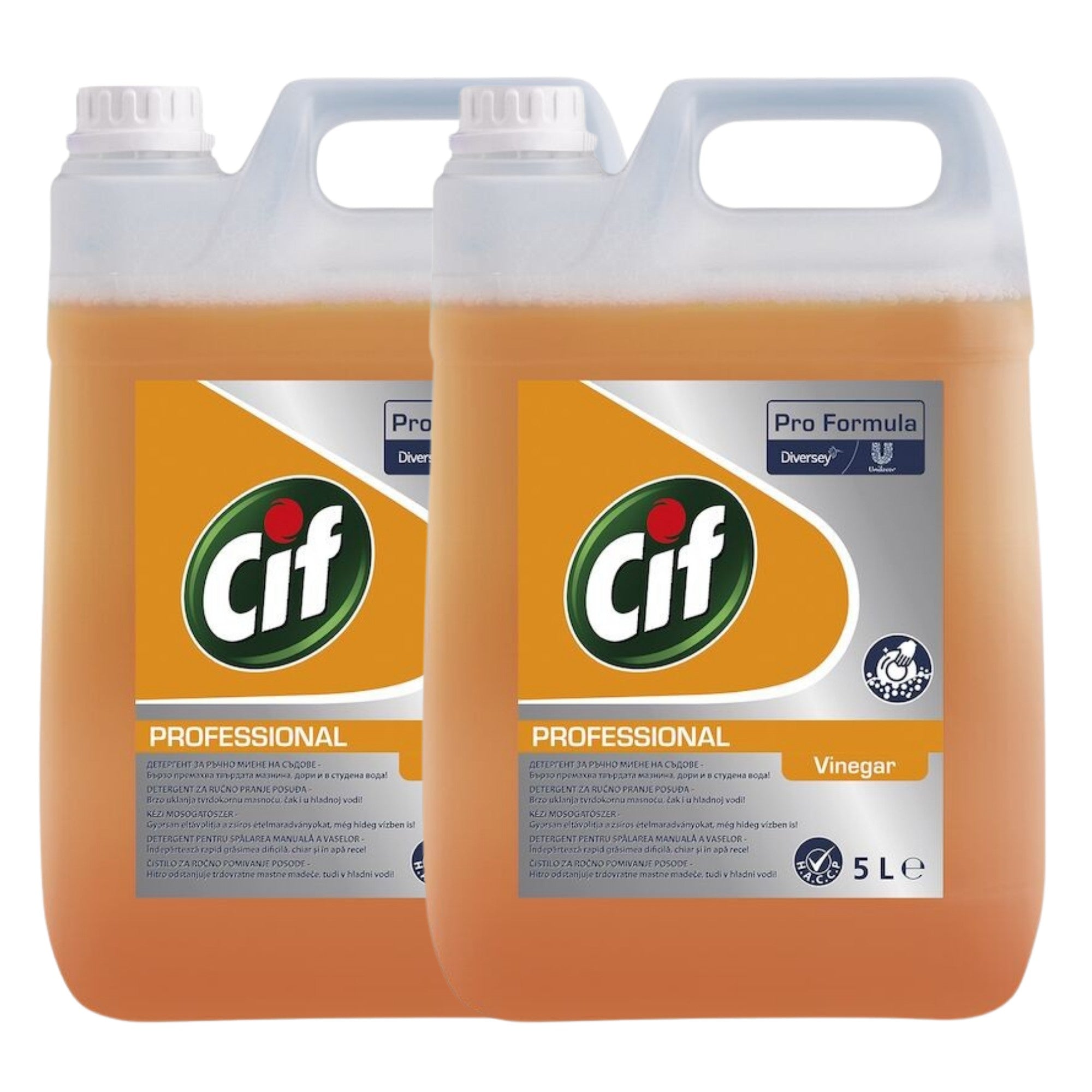 Pachet CIF Professional Heavy Duty Vinegar – Detergent Universal pentru Spalarea Manuala a Vaselor cu Otet 2×5 L
