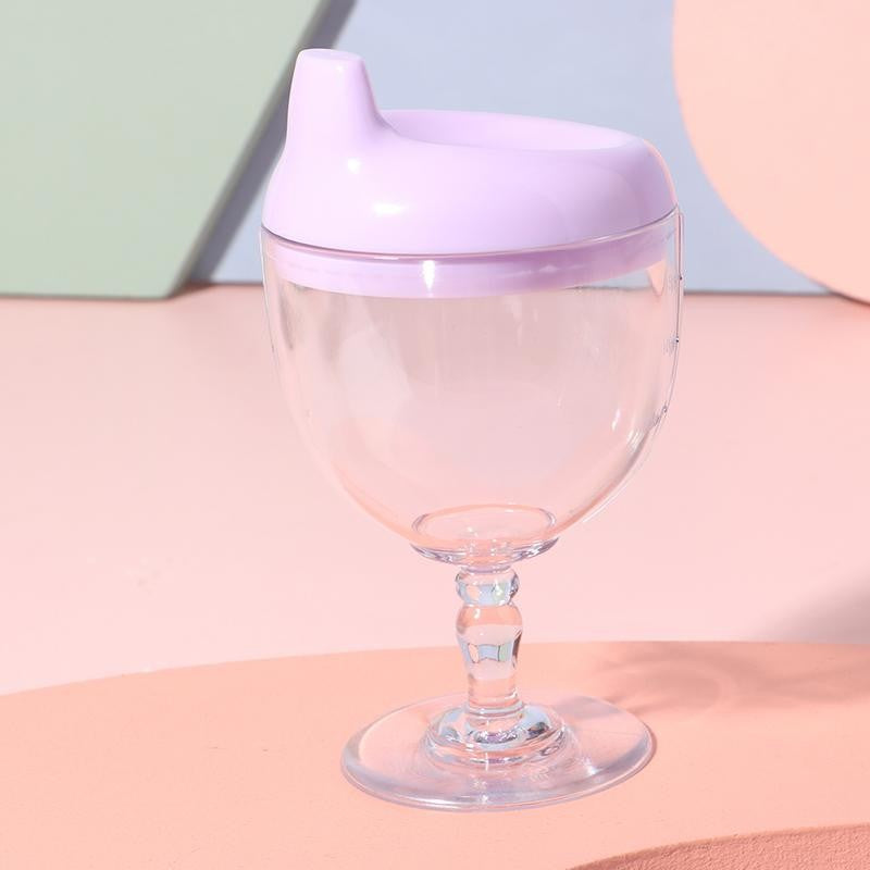 Pahar din Plastic Transparent cu Picior, pentru Copii, 14 x 7.7 cm, cu Cioc Antiscurgere, + 3 Ani, Fara Maner, Mov