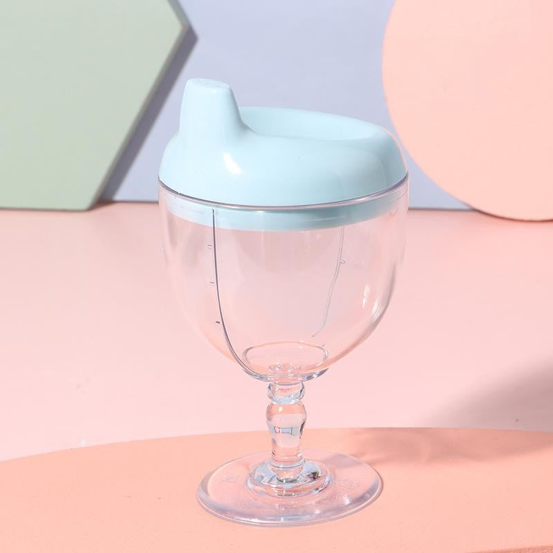 Pahar din Plastic Transparent cu Picior, pentru Copii, 14 x 7.7 cm, cu Cioc Antiscurgere, + 3 Ani, Fara Maner, Albastru