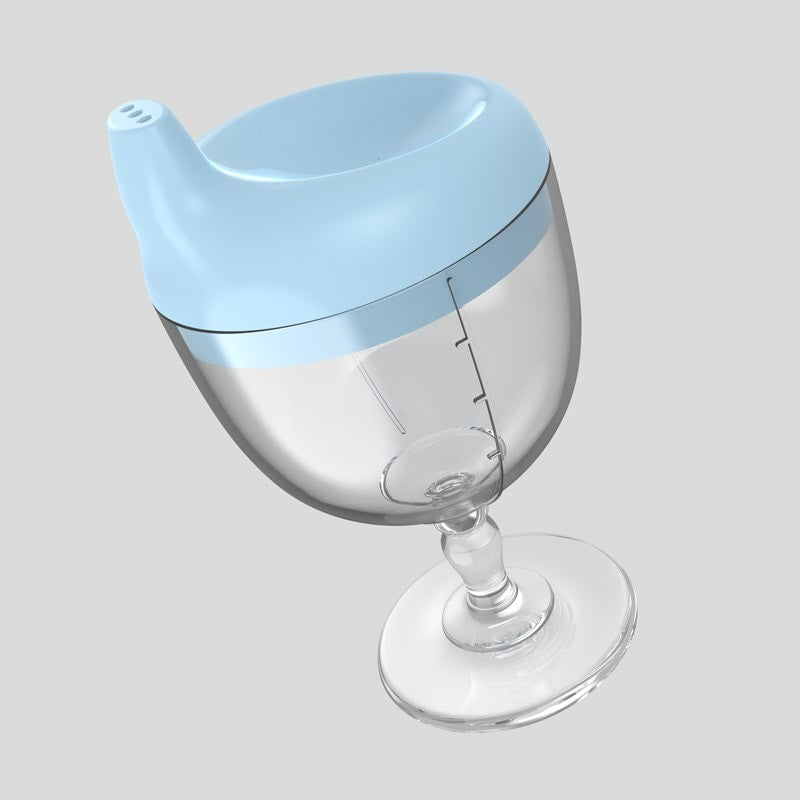 Pahar din Plastic Transparent cu Picior, pentru Copii, 14 x 7.7 cm, cu Cioc Antiscurgere, + 3 Ani, Fara Maner, Albastru
