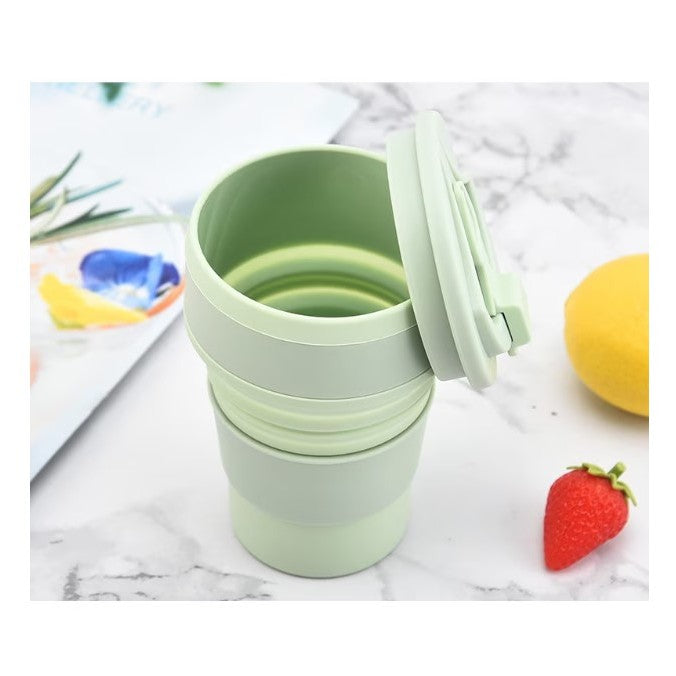 Pahar pliabil din silicon Flippy, pentru calatorii, camping, 350 ml,  8.2x6.3x9.1 cm, verde