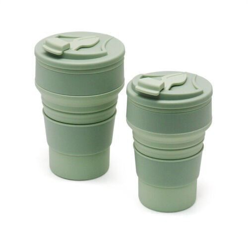 Pahar pliabil din silicon Flippy, pentru calatorii, camping, 350 ml,  8.2x6.3x9.1 cm, verde