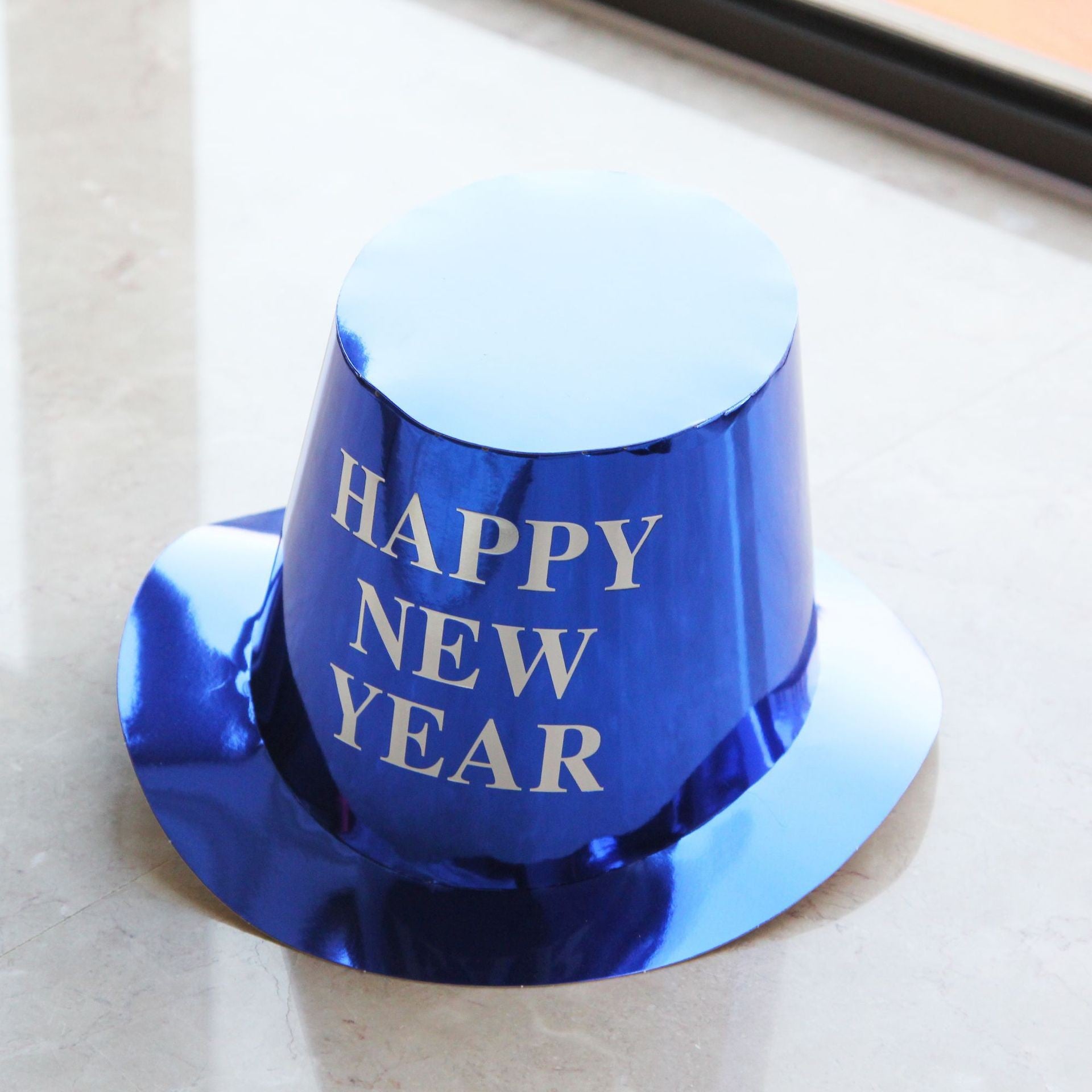 Palarie Happy New Year pentru Revelion, Palarie Festiva de Anul Nou, Palarie Magica din Hartie, 29 x 25 x 15.5 cm Colorata Sclipitor Albastru
