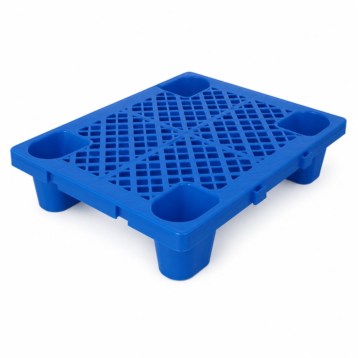 Palet de Transport, 60 x 40 x 12 cm, 4 Picioare, din Plastic durabil, Palet pentru Stivuitor in Depozit, Rezistent la Umiditate, Grila Ingrosata, Albastru
