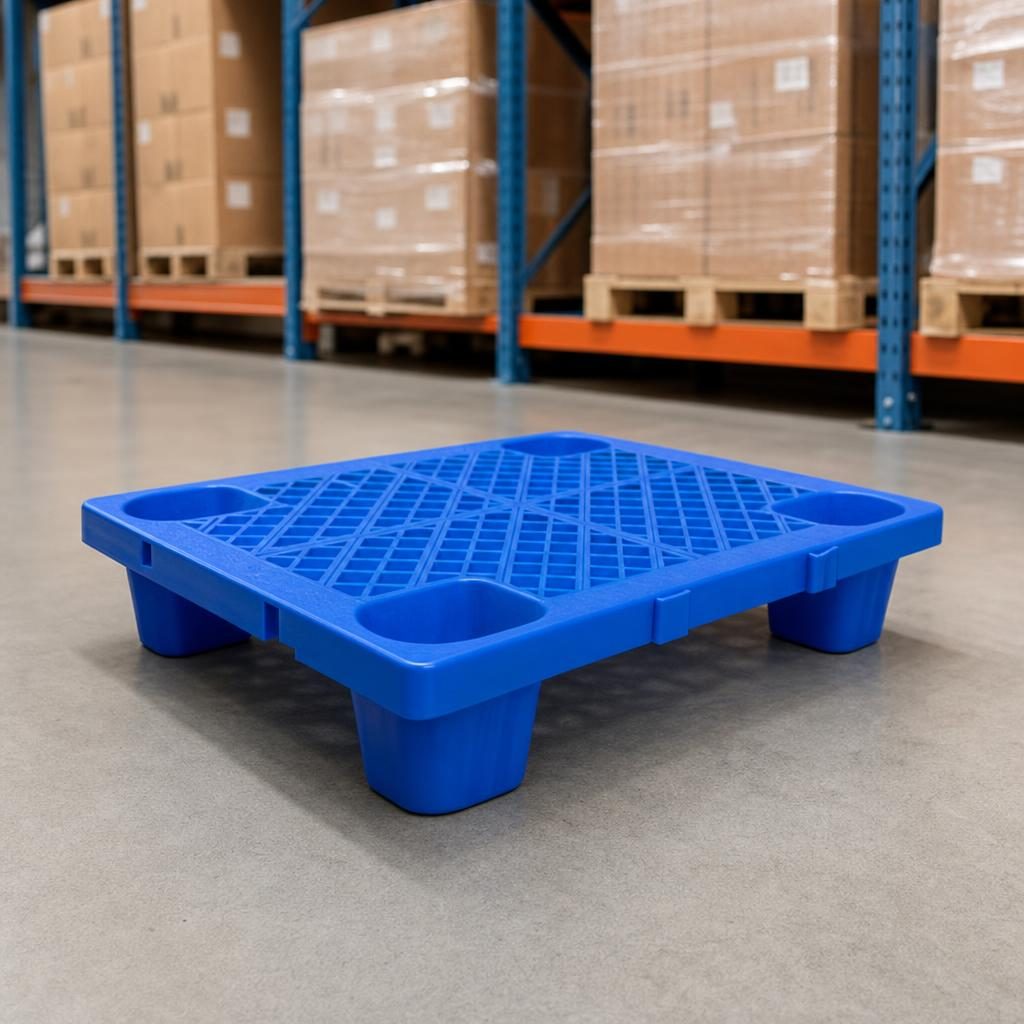 Palet de Transport, 60 x 40 x 12 cm, 4 Picioare, din Plastic durabil, Palet pentru Stivuitor in Depozit, Rezistent la Umiditate, Grila Ingrosata, Albastru