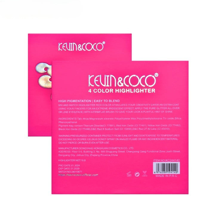 Paleta Iluminatoare, KEVIN&amp;COCO, 4 Culori Stay Wild, 12.2 x 12.2 x 0.9 cm
