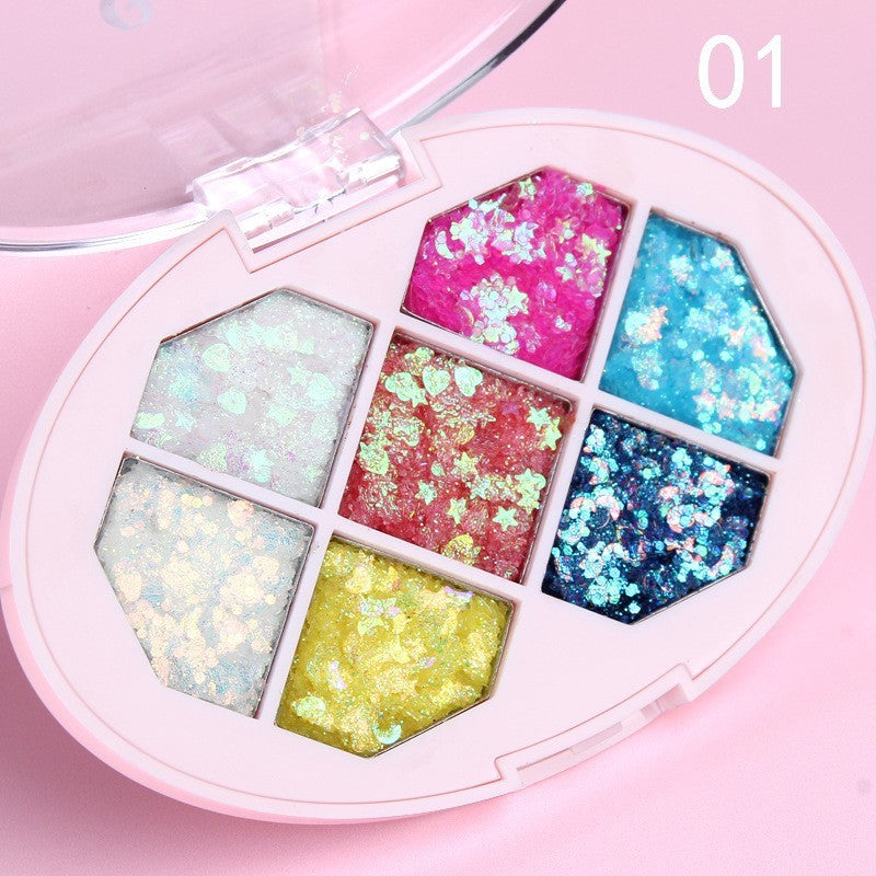 Paleta cu Glitter, Varianta 1, 7 Nuante, Pentru Corp si Par, 50 g, Rezistent la Apa, 9.8 x 6.8 cm, Multicolor