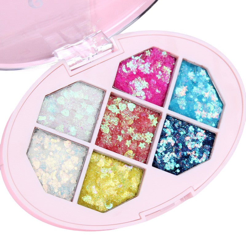 Paleta cu Glitter, Varianta 1, 7 Nuante, Pentru Corp si Par, 50 g, Rezistent la Apa, 9.8 x 6.8 cm, Multicolor