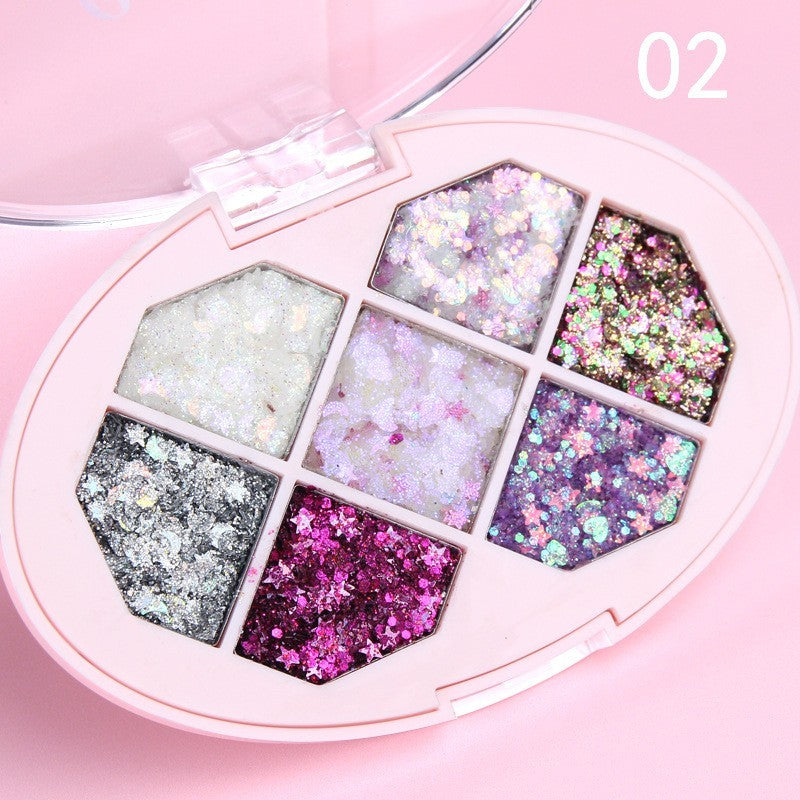 Paleta cu Glitter, Varianta 2, 7 Nuante, Pentru Corp si Par, 50 g, Rezistent la Apa, 9.8 x 6.8 cm, Multicolor