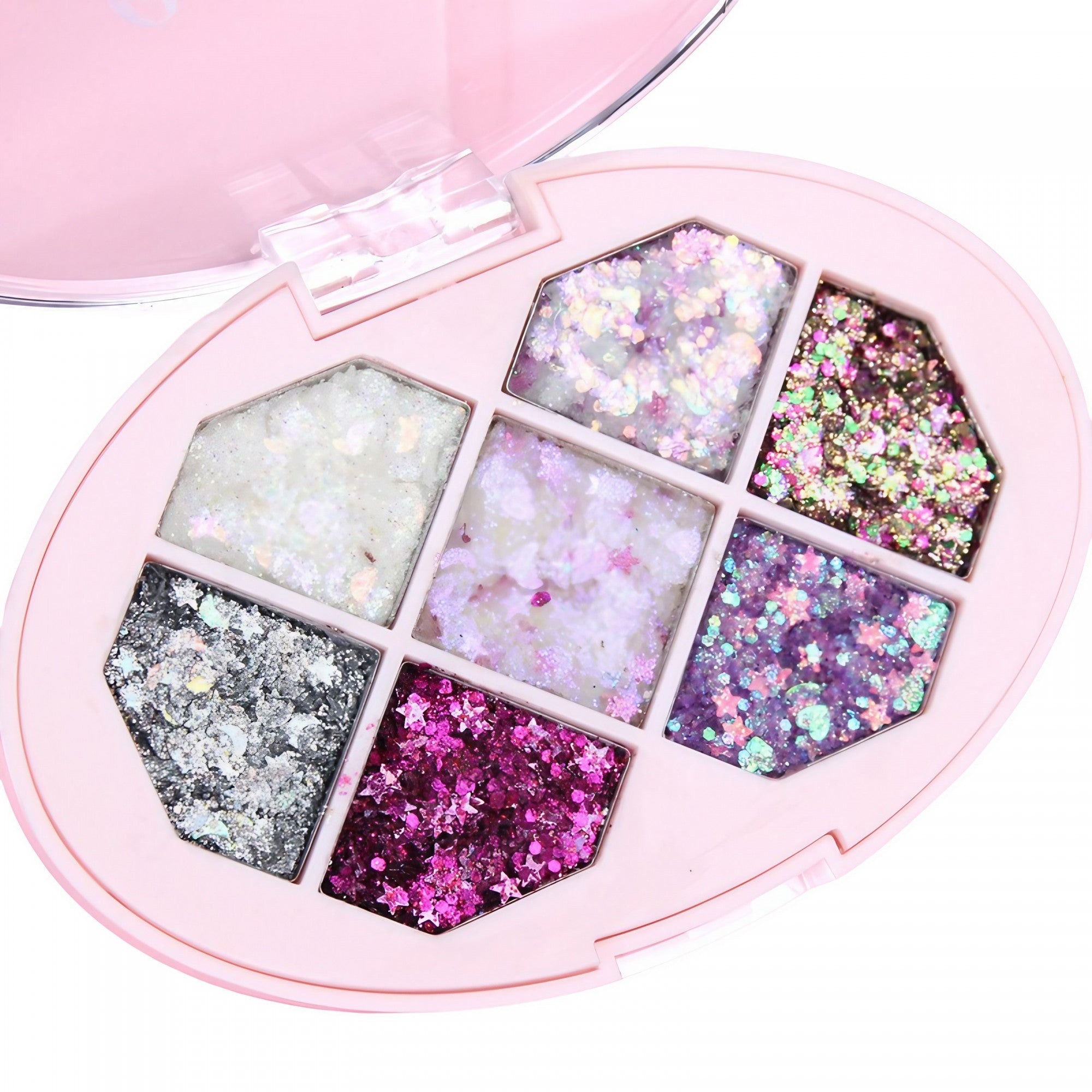 Paleta cu Glitter, Varianta 2, 7 Nuante, Pentru Corp si Par, 50 g, Rezistent la Apa, 9.8 x 6.8 cm, Multicolor