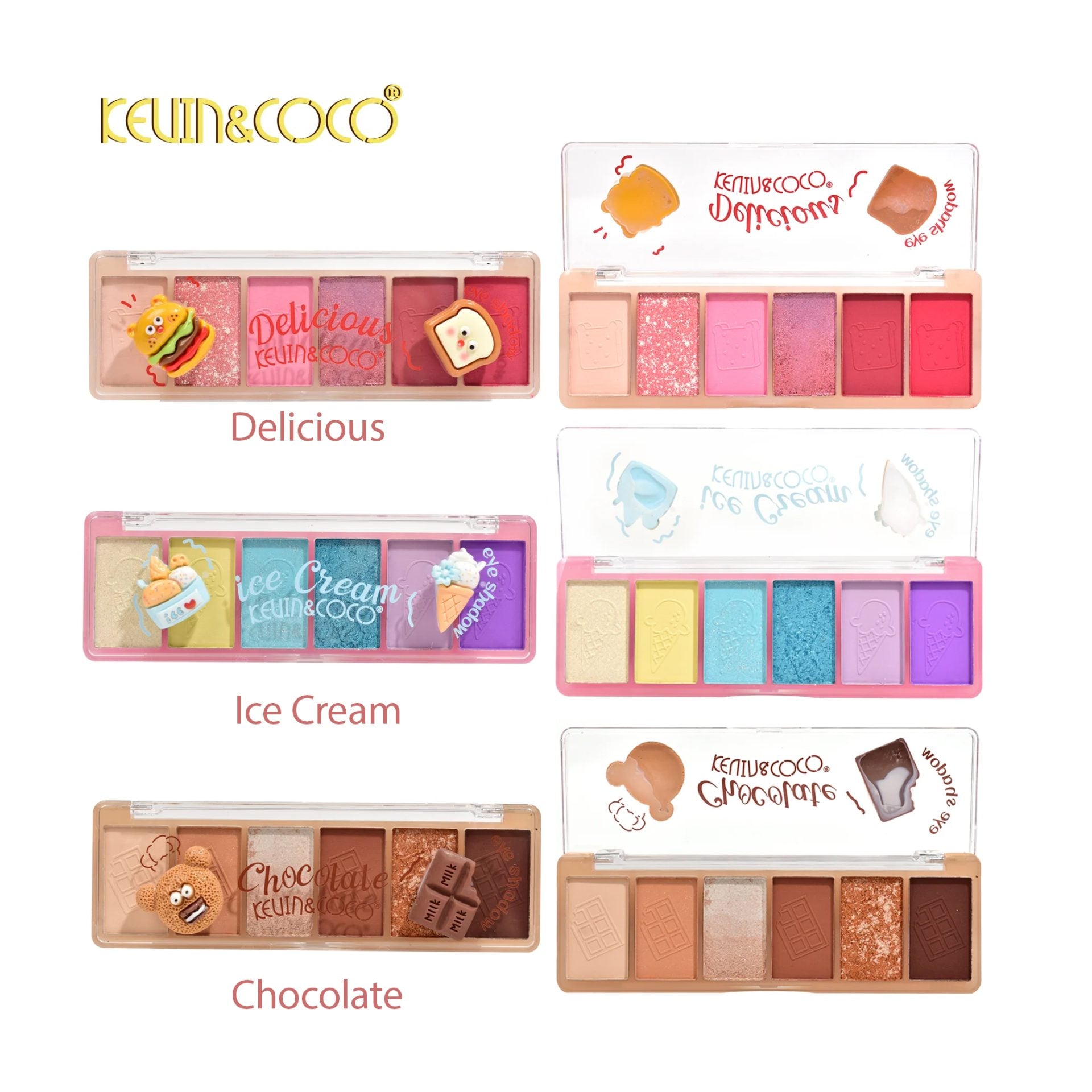 Paleta Farduri de Pleoape, Kevin&Coco, Paleta pentru Machiaj, 6 Nuante, Model Ice Cream, Mate si Sidefate, 13.5x4.4x2 cm, Multicolor