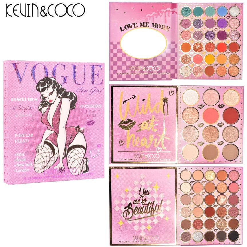 Paleta de Farduri Kevin&Coco, 72 culori, Stil Carte, 3 Straturi, Pudra Compacta, Clasic, Fara Sulfati, 14 x 14 cm, 80 g, multicolor