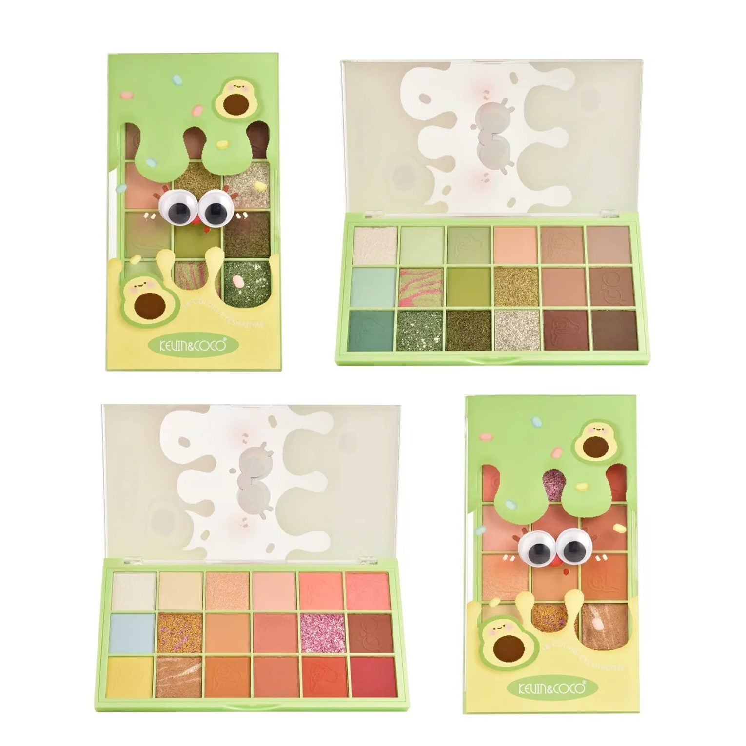 Paleta Farduri de Pleoape, Kevin&Coco, Paleta pentru Machiaj, 18 Nuante, Model Avocado Deep, Mate si Sidefate, 9.9x1.7x17.7 cm, Multicolor