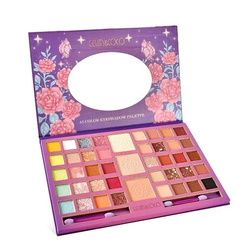 Paleta Farduri Kevin&Coco Varianta 1, 43 Culori, Farduri Mate si Sidefate, Pudra si Iluminator, 2 Aplicatoare Incluse, Dreptunghiulara, 400 g, 27.3 x 17.8 x 1.3 cm, Valabilitate 3 Ani, Multicolor