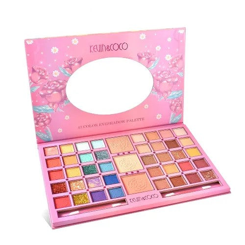 Paleta Farduri Flippy, Kevin&Coco Varianta 2, 43 Culori, Farduri Mate si Sidefate, Pudra si Iluminator, 2 Aplicatoare Incluse, Dreptunghiulara, 400 g,  27.3 x 17.8 x 1.3 cm, Valabilitate 3 Ani, Multicolor