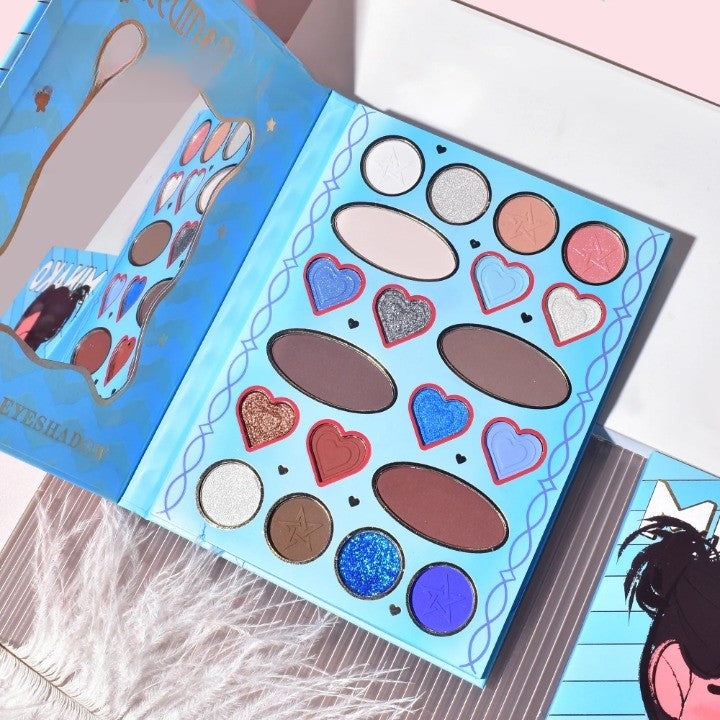 Paleta de Machiaj, KEVIN&amp;COCO, 20 Culori Blue Girl, Fard de Pleoape si Blush, Albastru