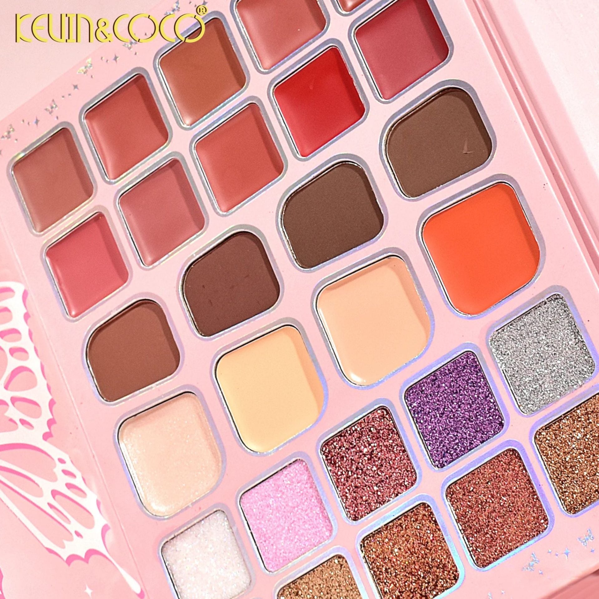 Paleta de Machiaj Profesional, Kevin&Coco, Trusa Multifunctionala pentru Ochi, Buze si Fata, 96 Nuante Mixte, Pigmentare Intensa, pentru Toate Tipurile de Ten, 21x16.5x3.6cm, Multicolora