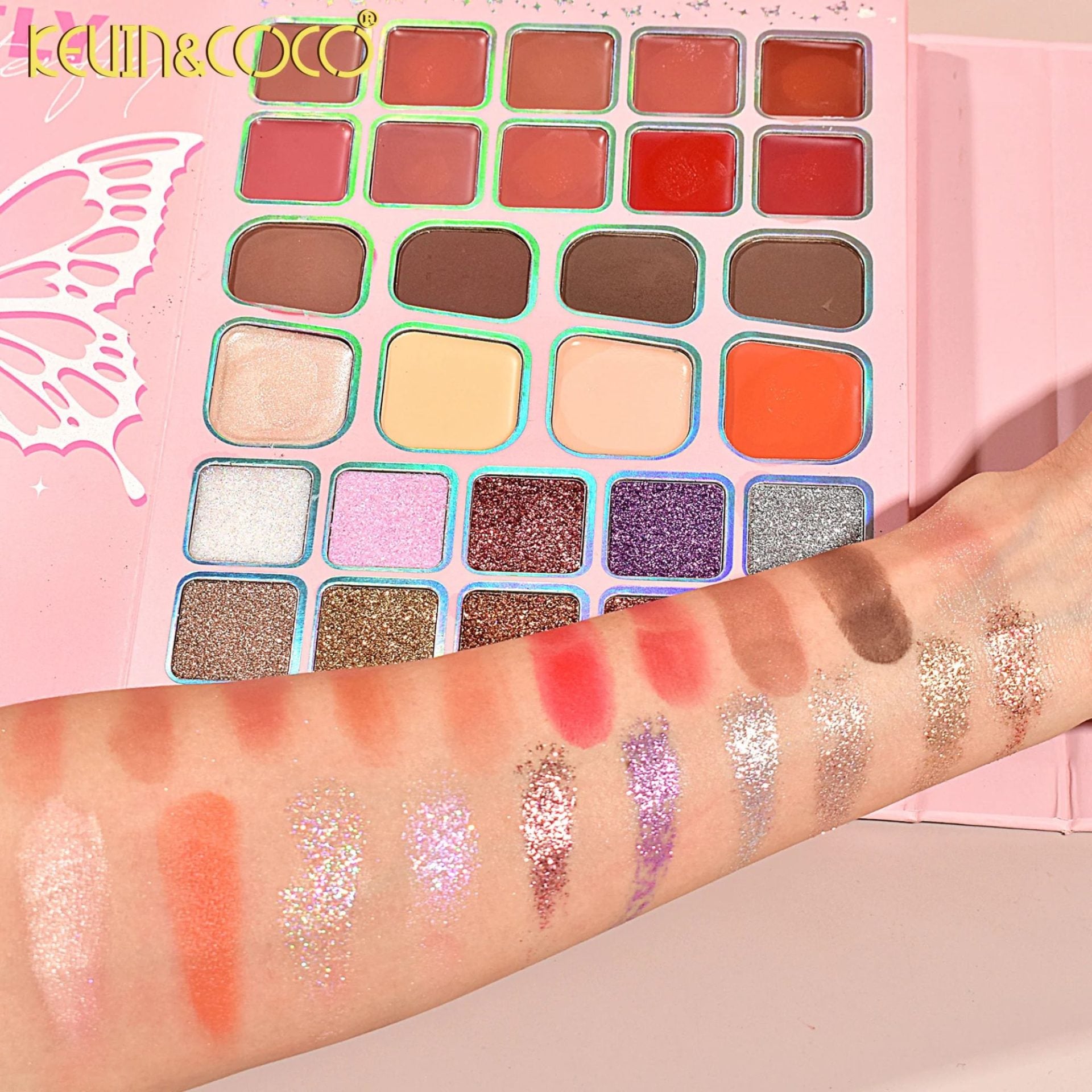 Paleta de Machiaj Profesional, Kevin&Coco, Trusa Multifunctionala pentru Ochi, Buze si Fata, 96 Nuante Mixte, Pigmentare Intensa, pentru Toate Tipurile de Ten, 21x16.5x3.6cm, Multicolora