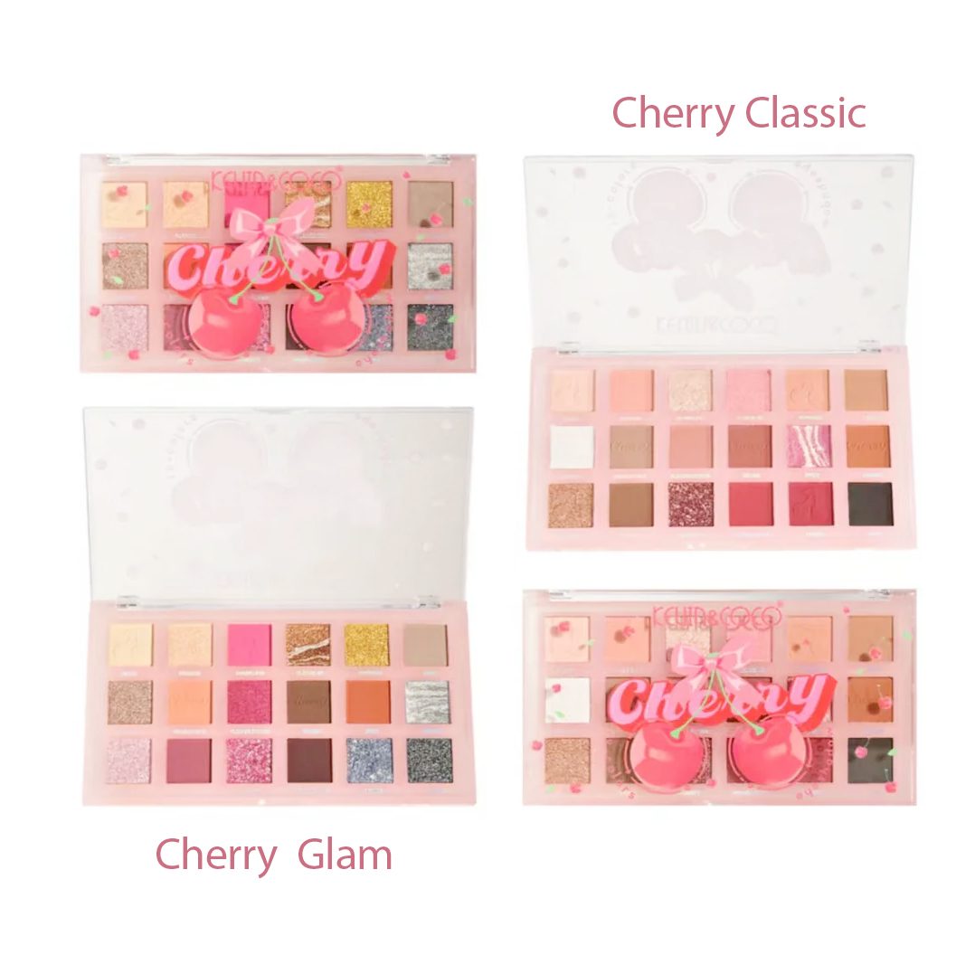 Paleta Farduri de Pleoape, Kevin&Coco, Paleta pentru Machiaj, 18 Nuante, Model Cherry Glam, Mate si Sidefate, 9.9x1.7x17.7 cm, Multicolor