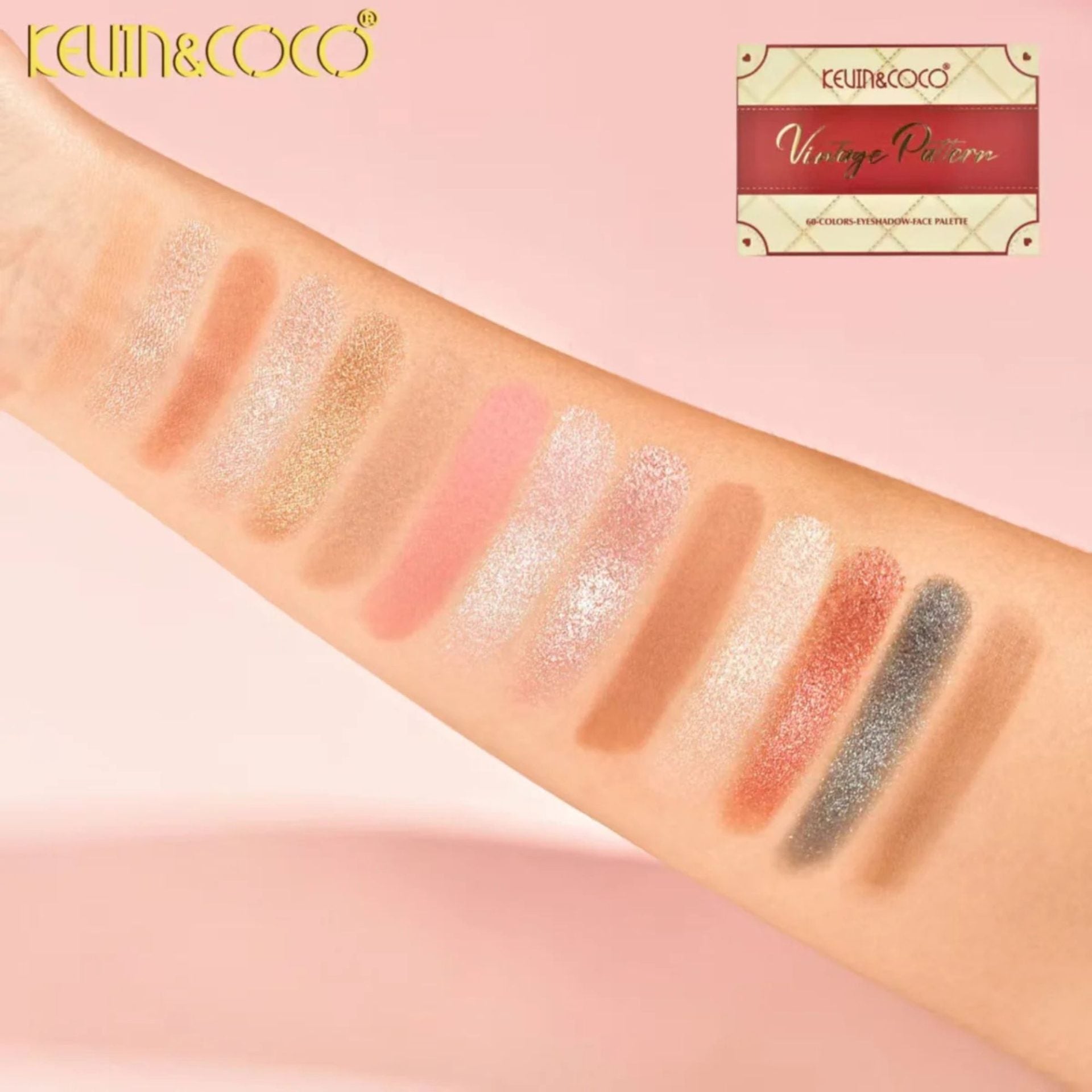 Paleta Machiaj Profesionala, Kevin&Coco, 60 Nuante Pigmentate,Fard Pleoape Mate si Sidefate, Multicolor