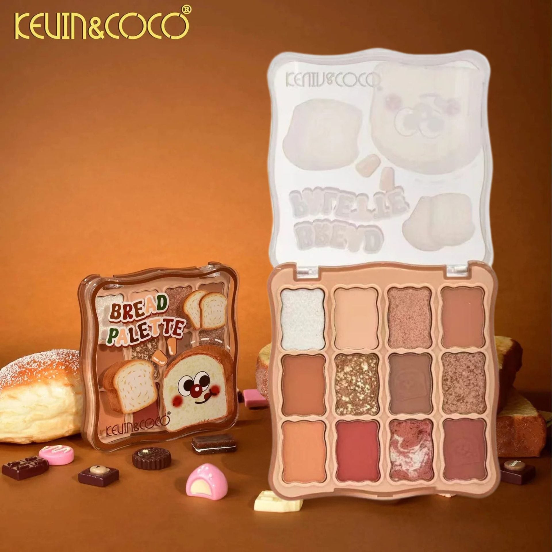 Paleta Farduri de Ochi, Kevin&Coco, Fard de Pleoape, 12 Nuante, Finisaj Mat, Shimmer, Textura Catifelata, Pigmentare Intensa, Toate Tipurile de Ten, 82.7 g, 9.3 x 1.7 x 9.4 cm, Warm Bronze