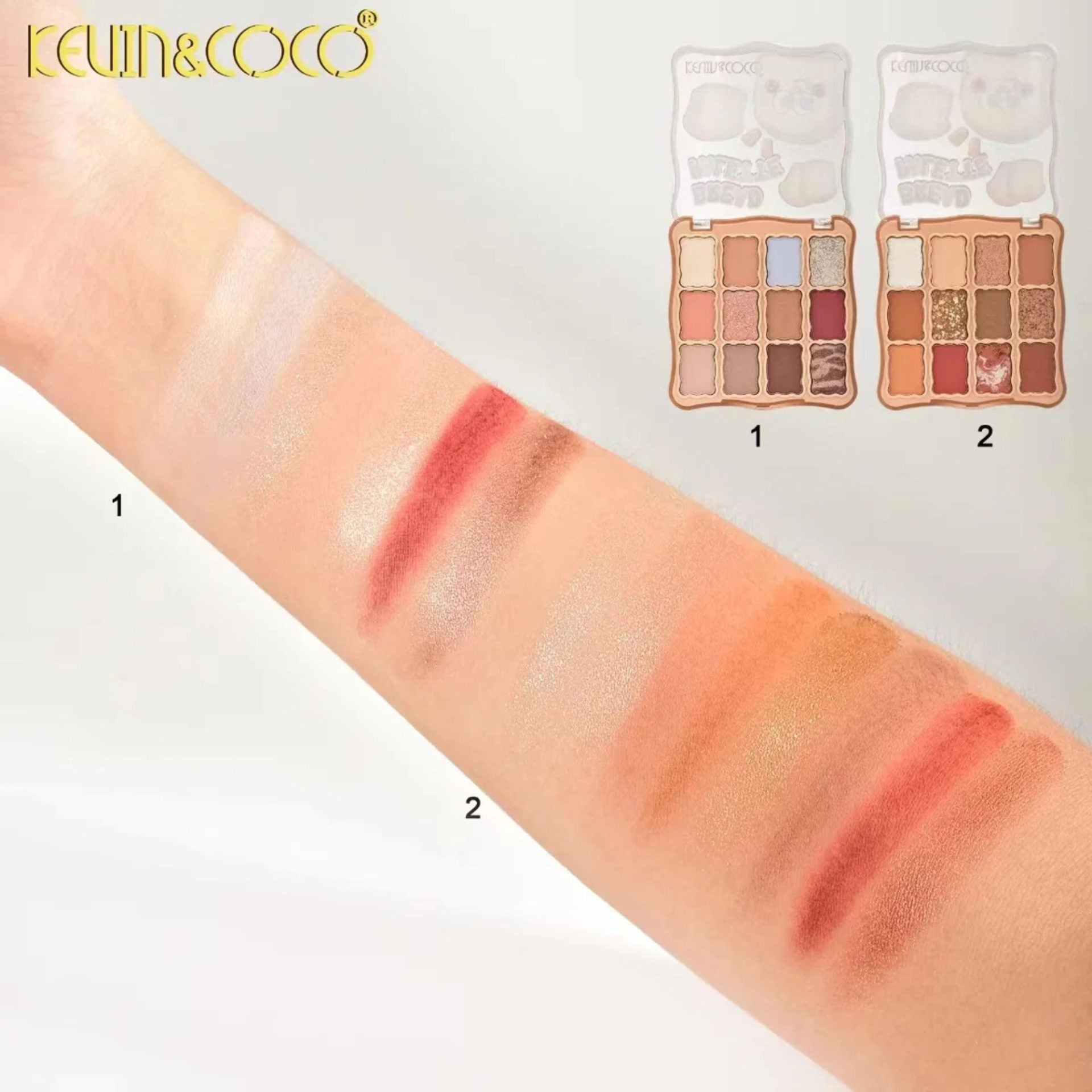 Paleta Farduri de Ochi, Kevin&Coco, Fard de Pleoape, 12 Nuante, Finisaj Mat, Shimmer, Textura Catifelata, Pigmentare Intensa, pentru Toate Tipurile de Ten, 82.7 g, 9.3 x 1.7 x 9.4 cm, Soft Nude