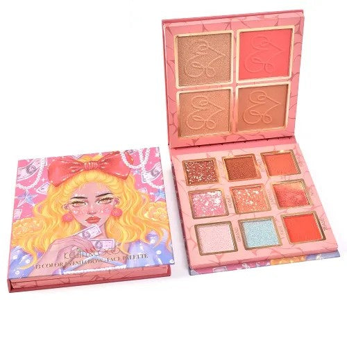 Paleta Farduri Kevin&Coco Varianta 2, 13 culori, Iluminator si Blush Inclus, Patrata, 120 g, 10.9 x 10.9 x 1.7 cm, Valabilitate 3 Ani, Multicolor