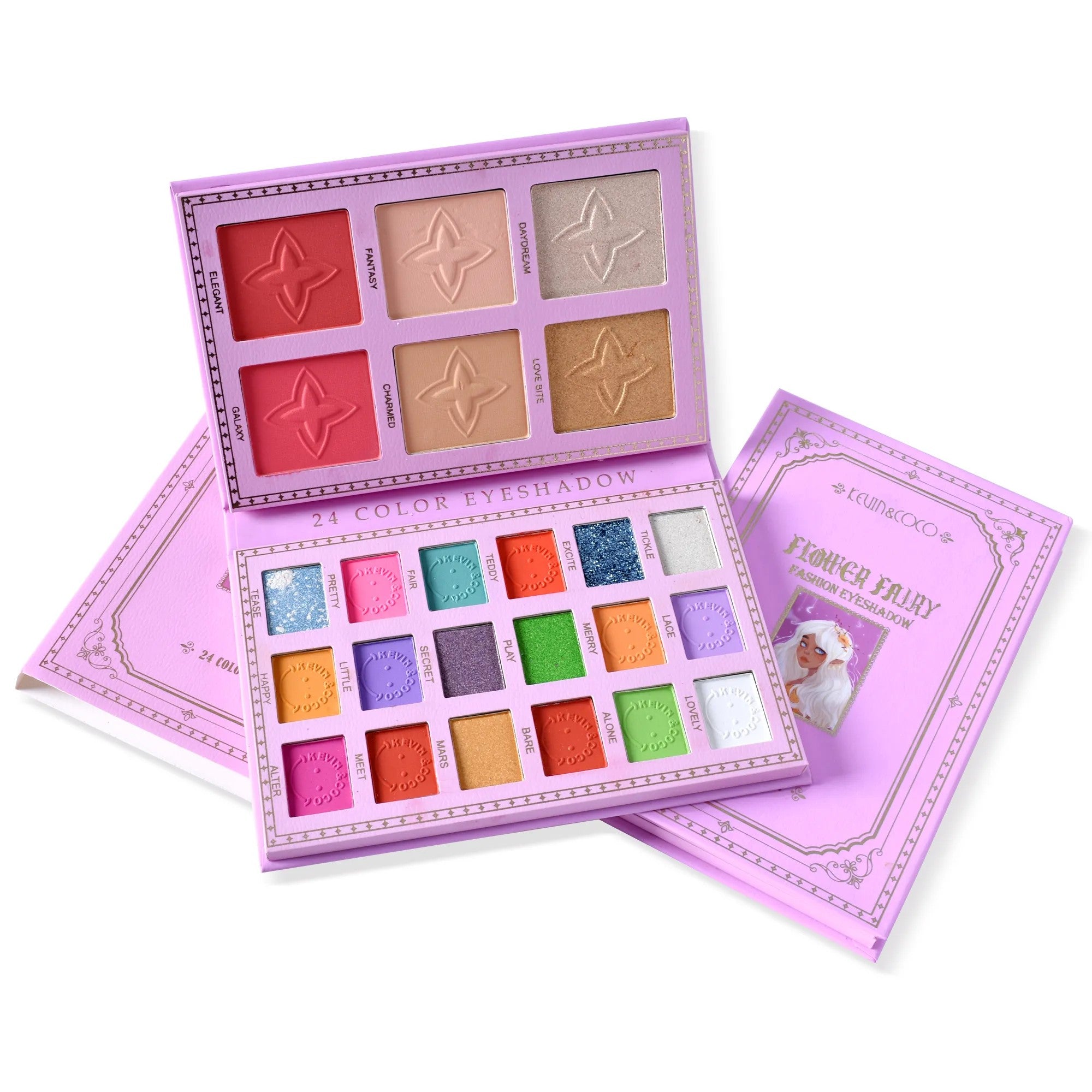 Paleta Farduri Kevin&Coco, Tip Carte, 24 Culori, Iluminator si Blush Inclus, Dreptunghiulara, 210 g, 16.2 x 10.8 x 2.2 cm, Valabilitate 3 Ani, Multicolor