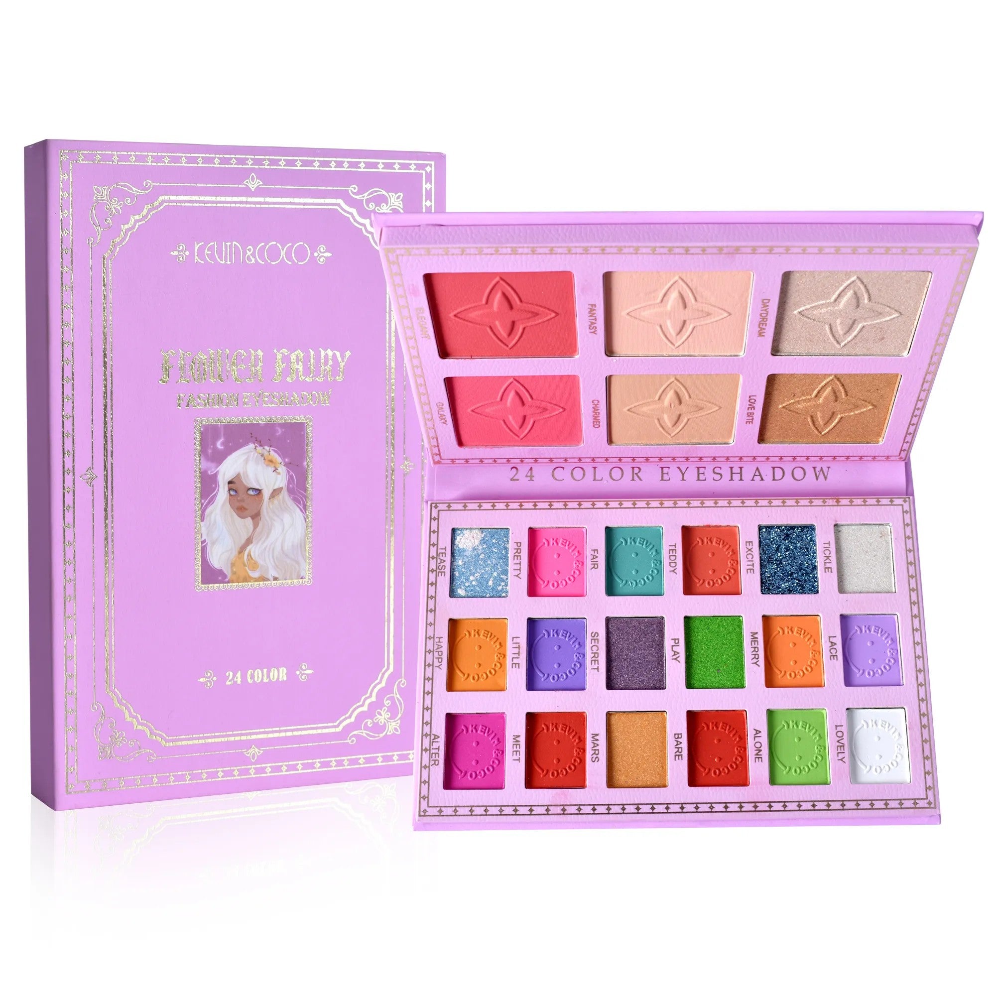 Paleta Farduri Kevin&Coco, Tip Carte, 24 Culori, Iluminator si Blush Inclus, Dreptunghiulara, 210 g, 16.2 x 10.8 x 2.2 cm, Valabilitate 3 Ani, Multicolor