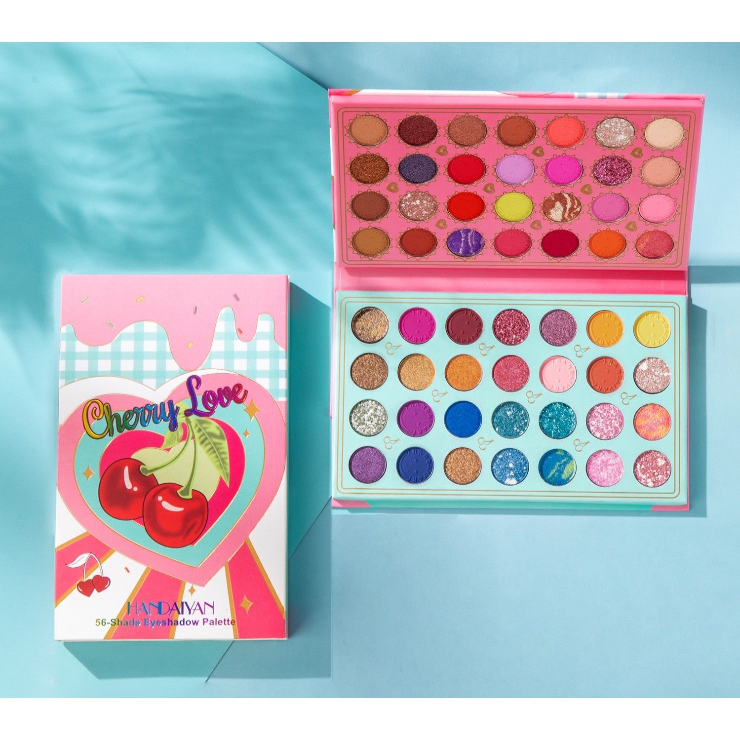 Trusa de machiaj, paleta de farduri Handayan Cherry love cu 56 de culori pigmentate