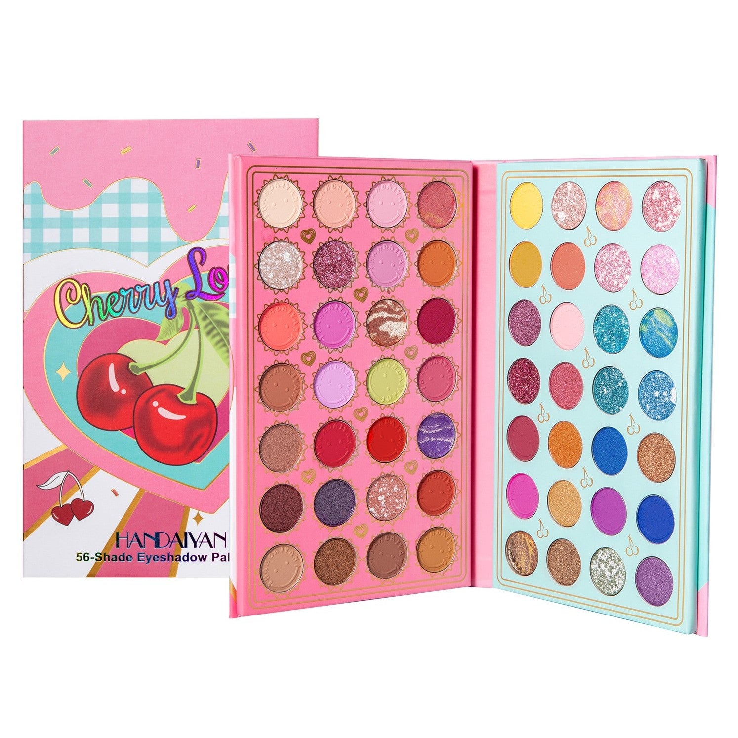 Trusa de machiaj, paleta de farduri Handayan Cherry love cu 56 de culori pigmentate