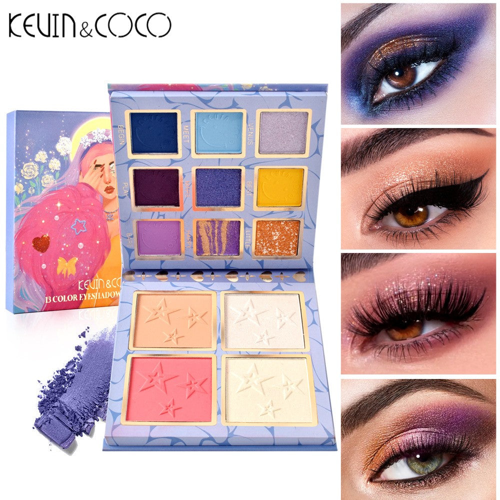Paleta Farduri Kevin&Coco Varianta 1, 13 culori, Iluminator si Blush Inclus, Patrata, 120 g, 10.9 x 10.9 x 1.7 cm, Valabilitate 3 Ani, Multicolor