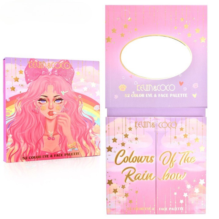 Trusa de machiaj, paleta de farduri Kevin&Coco cu 52 de culori pigmentate si nude