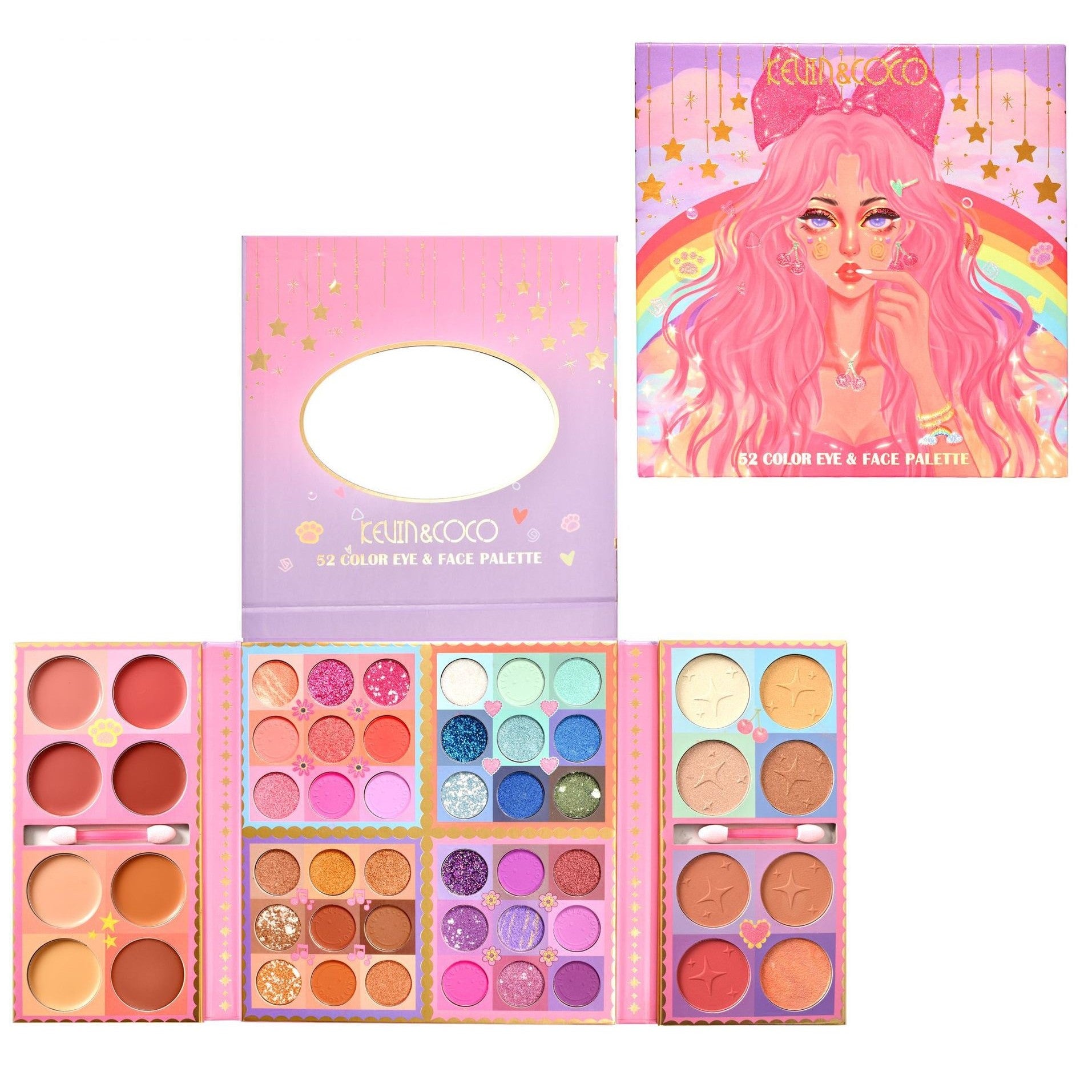Trusa de machiaj, paleta de farduri Kevin&Coco cu 52 de culori pigmentate si nude