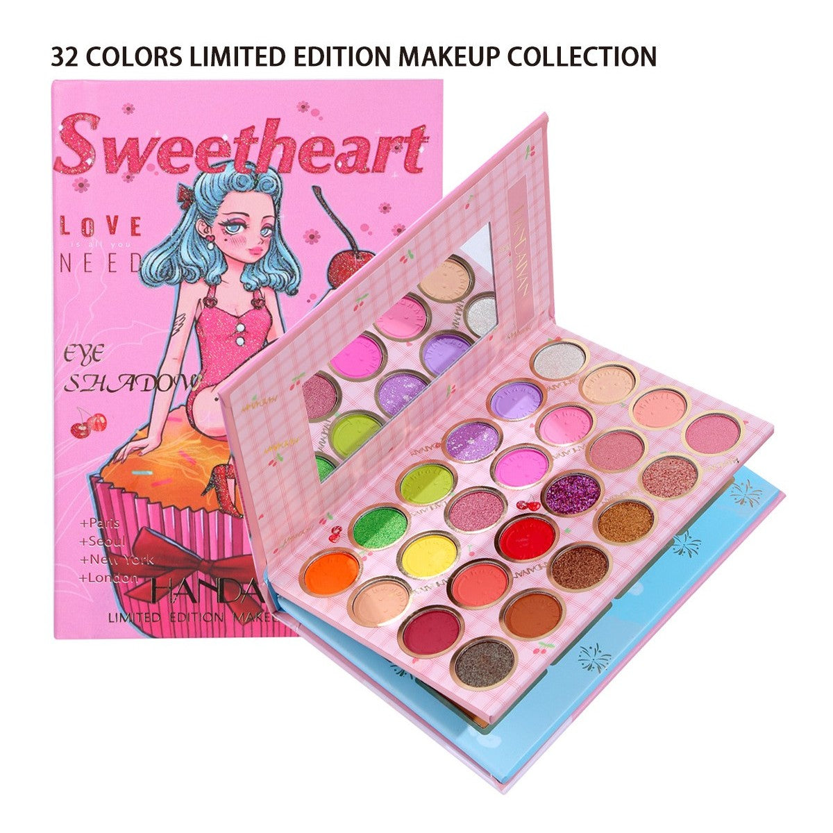 Trusa de machiaj, paleta de farduri , iluminator si blush Sweetheart cu 32 de culori pigmentate