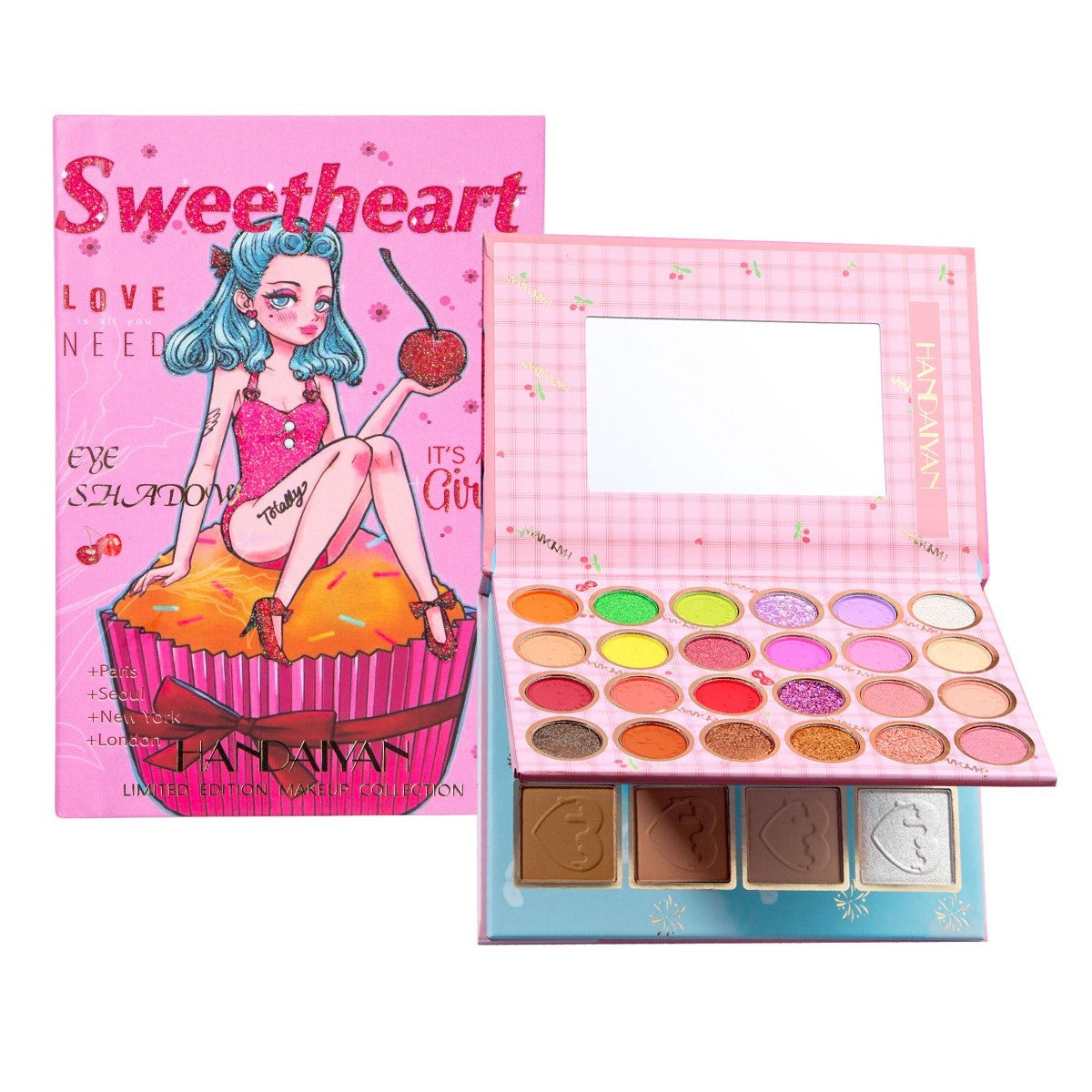 Trusa de machiaj, paleta de farduri , iluminator si blush Sweetheart cu 32 de culori pigmentate
