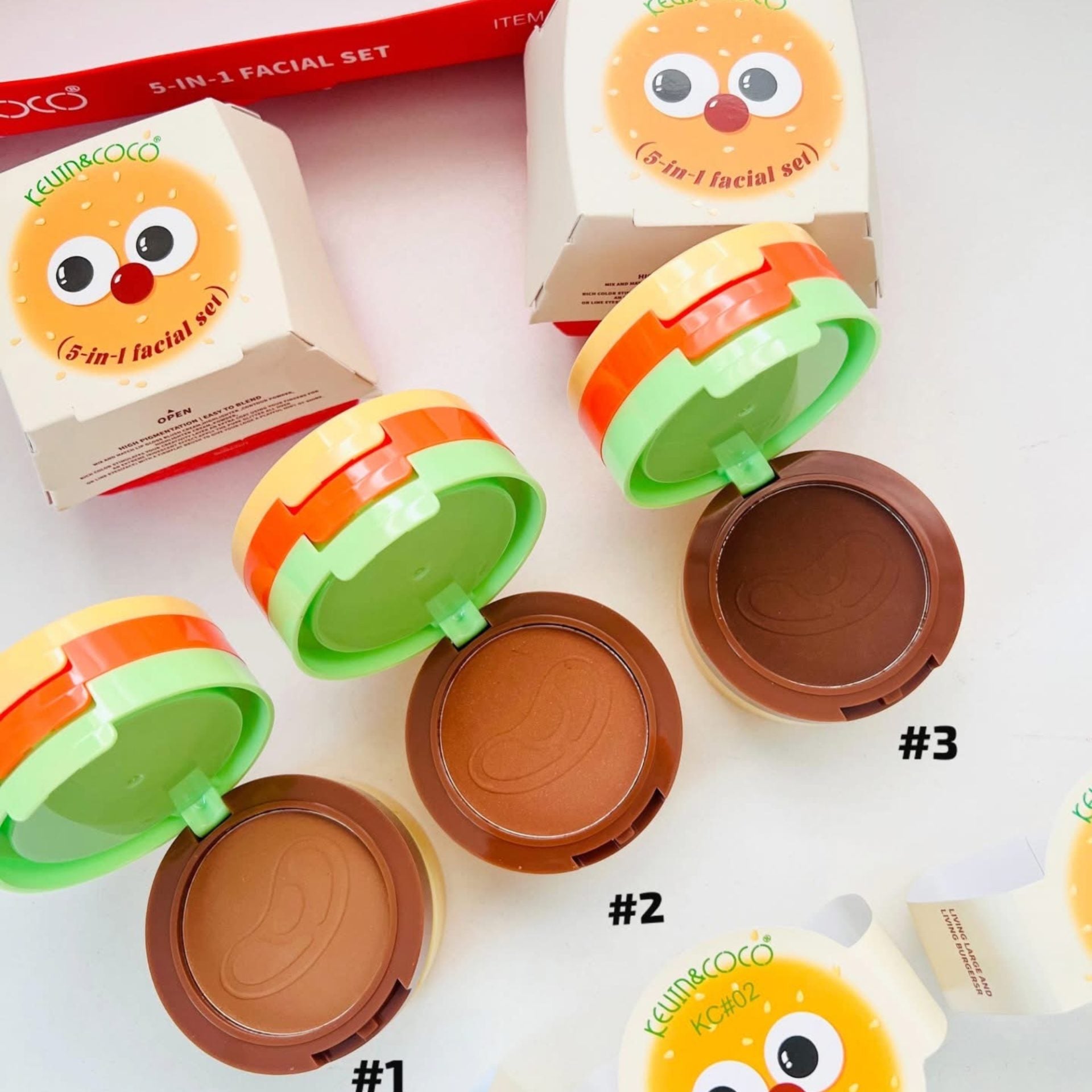 Paleta Multifunctionala, Kevin&Coco, Model Burger, Set Machiaj 5 in 1, Blush, Iluminator, Contur, Pudra, Design Compact, 122 g, 8.7 x 8.7 x 6 cm, Nuanta 02