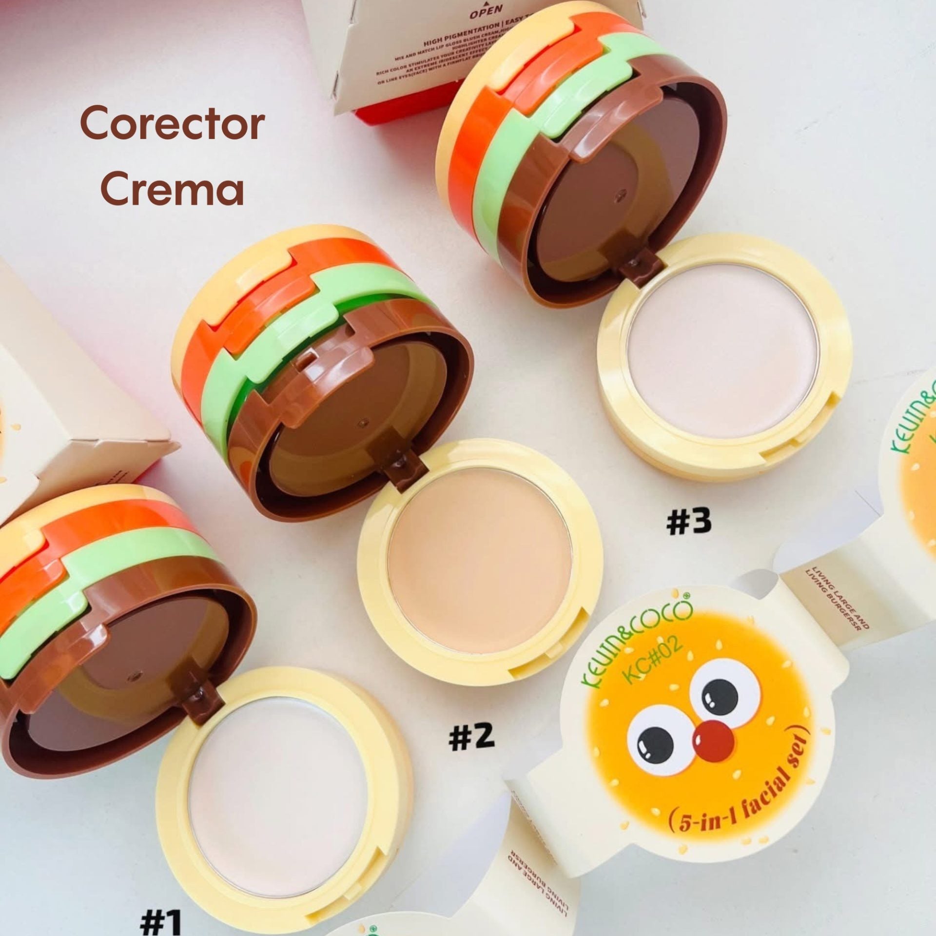 Paleta Multifunctionala, Kevin&Coco, Model Burger, Set Machiaj 5 in 1, Blush, Iluminator, Contur, Pudra, Design Compact, 122 g, 8.7 x 8.7 x 6 cm, Nuanta 02