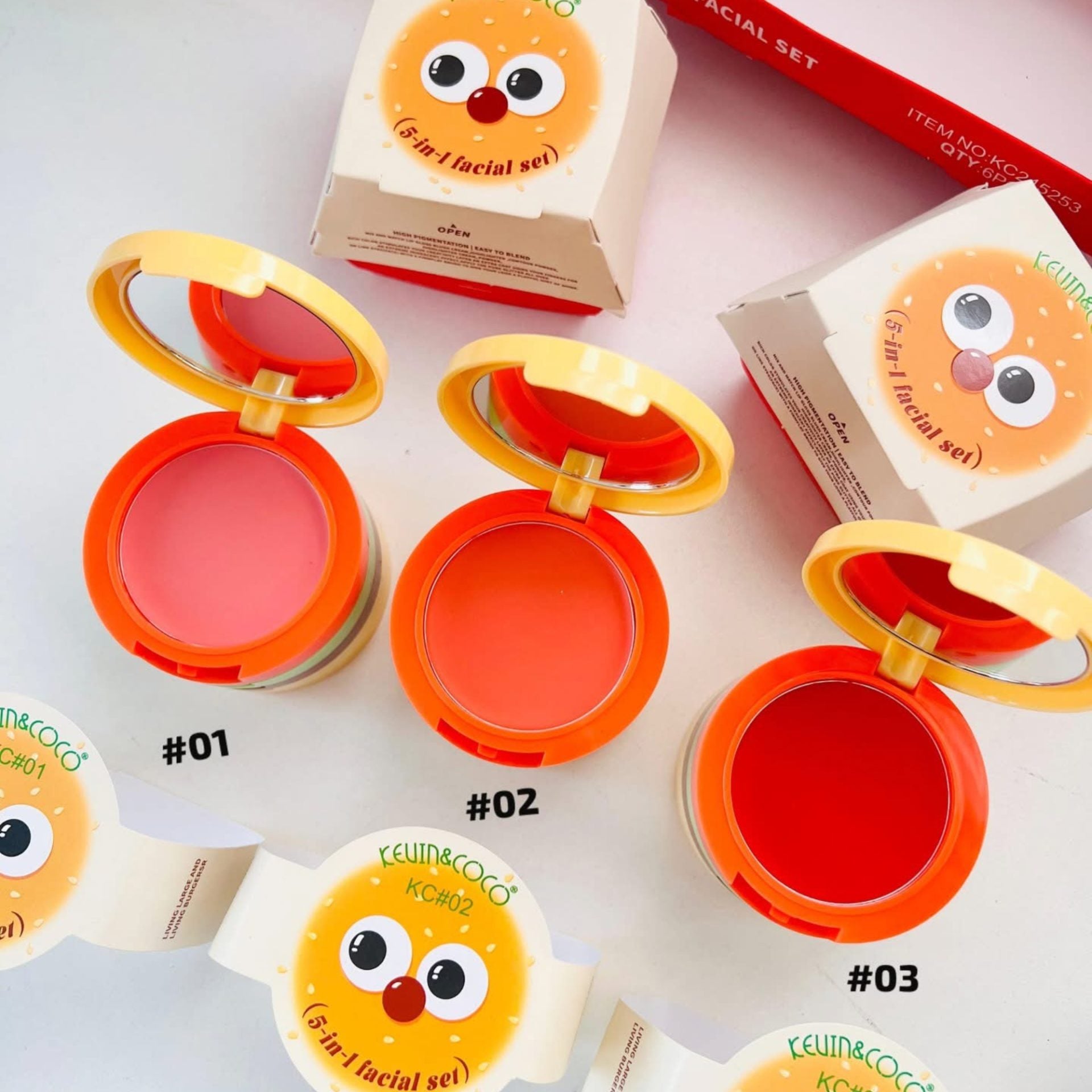 Paleta Multifunctionala, Kevin&Coco, Model Burger, Set Machiaj 5 in 1, Blush, Iluminator, Contur, Pudra, Design Compact, 122 g, 8.7 x 8.7 x 6 cm, Nuanta 02