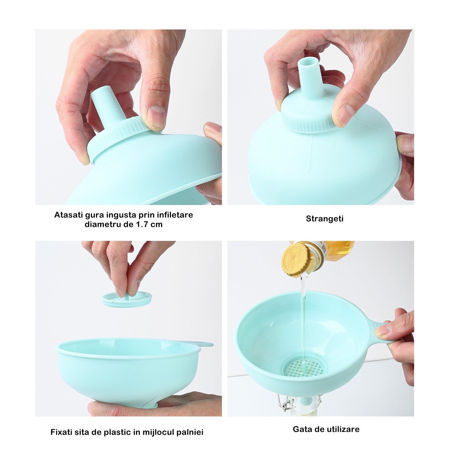 Palnie din plastic 3 in 1 doua dimensiuni de scurgere, cu filet si filtru, diametru scurgere 5.4 cm, 11.5 x 16.7 cm, albastru
